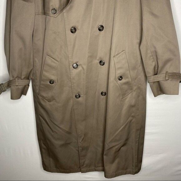 Vintage 80s London Fog Trench Coat Men 40R Beige Double Breasted Long Belt Liner - Picture 4 of 12